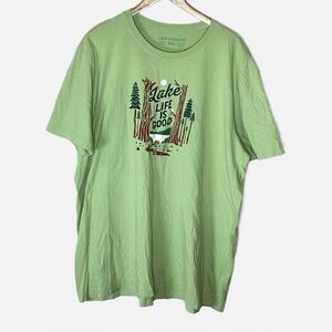 Men's XXL Life is Good Graphic T-short "Lake Life Is Good" Green Short Sleeve